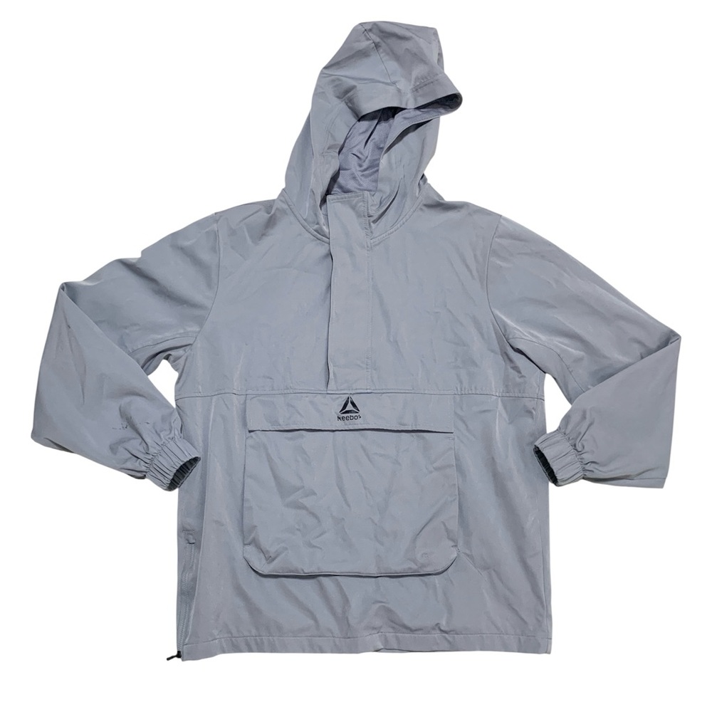 Reebok Gray Quarter Zip Men's Athleisure Hooded Long Sleeve Windbreaker Jacket
